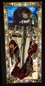 The Four Seasons Series is a series of four stained glass panels, each approximately 45 inches by 99 3/4 inches. "Autumn"