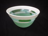 White Lip Montage Bowl:  This bowl is made of three bubbles fused together and then blown.  It is approximately 20 inches.